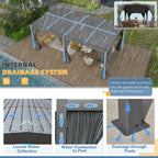 12X20 Louvered Pergola,Dark Grey Aluminum Frame with Adjustable Rainproof Roof, Featuring Waterproof Curtains and Nets
