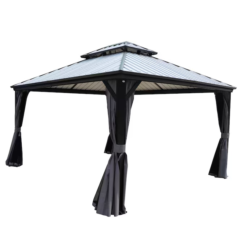 12-Ft X 14-Ft Gazebo Gray Gazebo with Hardtop Roof (Screen Included)