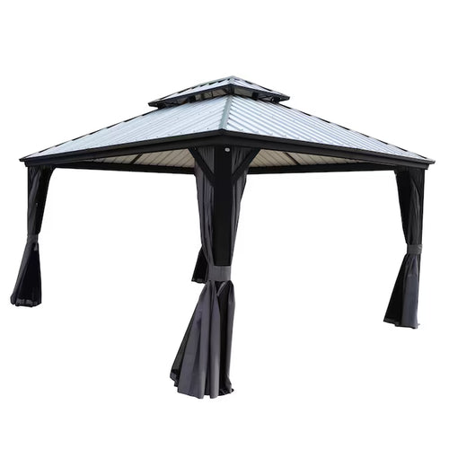 12-Ft X 14-Ft Gazebo Gray Gazebo with Hardtop Roof (Screen Included)