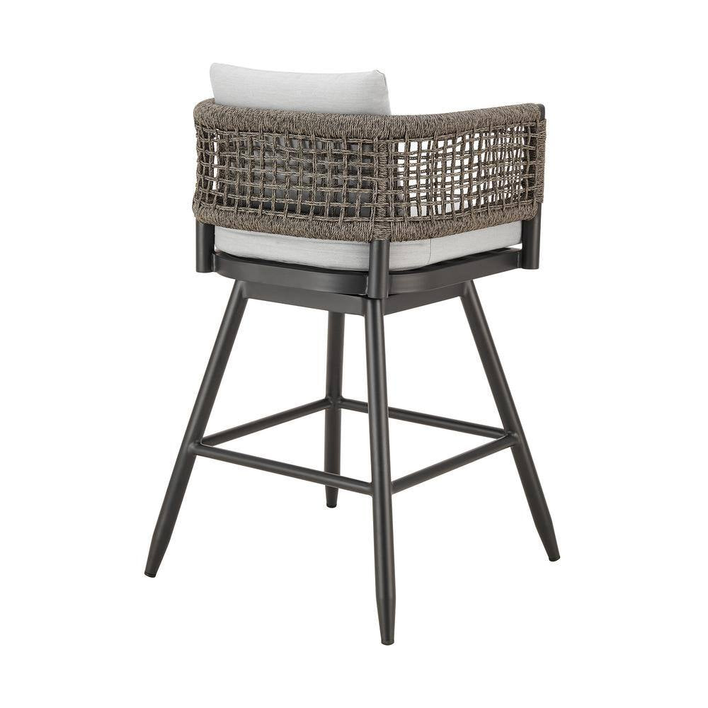 Alegria Bar Height Swivel Aluminum Outdoor Bar Stool with Light Gray Cushion