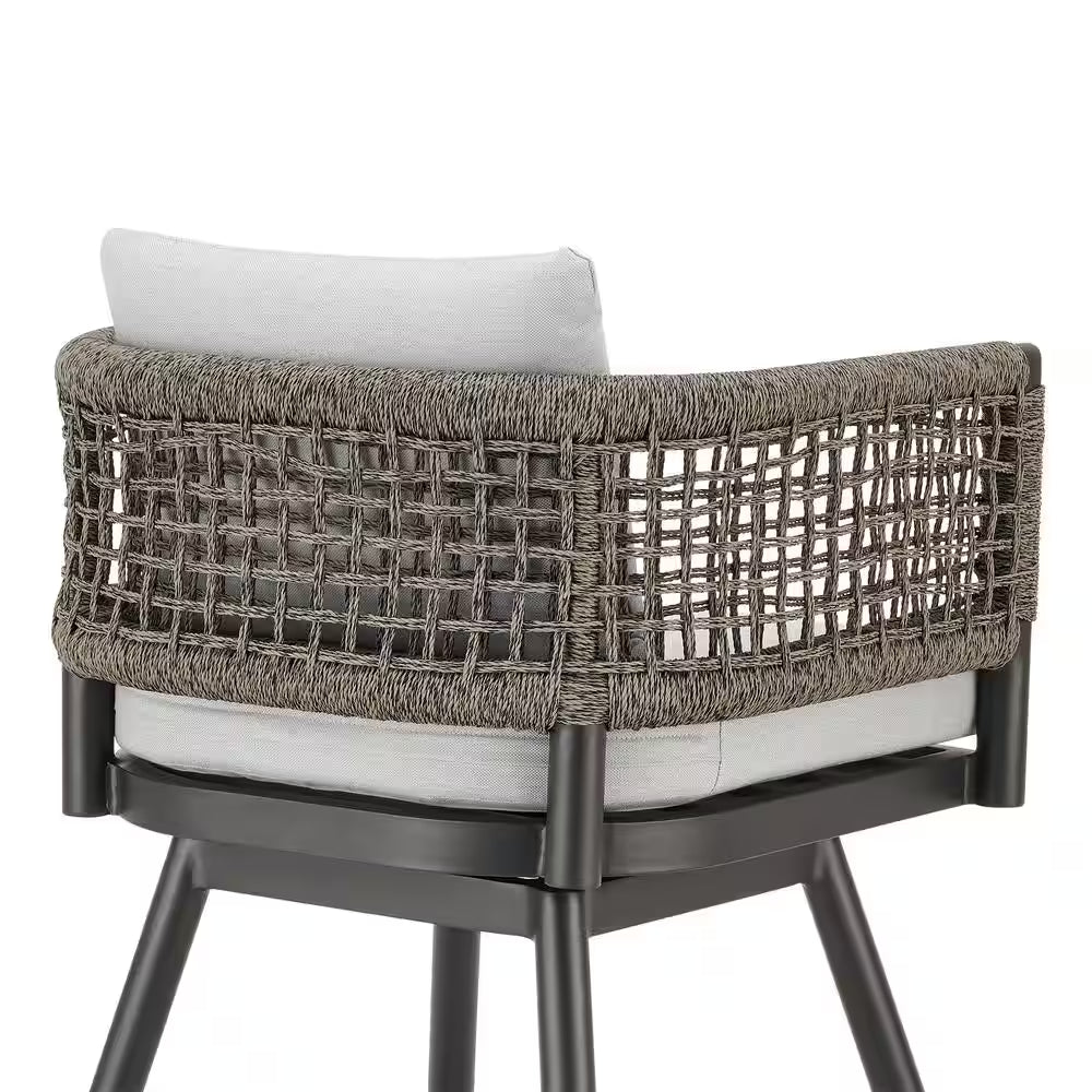 Alegria Bar Height Swivel Aluminum Outdoor Bar Stool with Light Gray Cushion