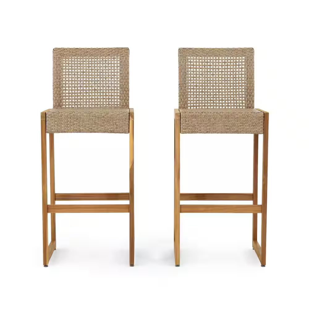 Charlotter Faux Rattan Outdoor Patio Bar Stool (2-Pack)