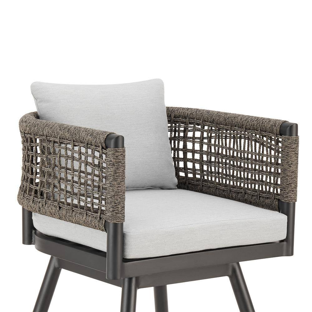 Alegria Bar Height Swivel Aluminum Outdoor Bar Stool with Light Gray Cushion