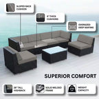 Black 7-Piece Wicker Patio Seating Set with Sunbrella Coal Cushions