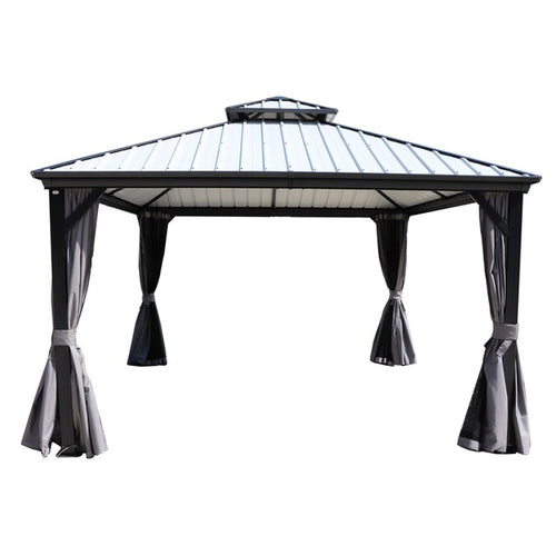 12-Ft X 14-Ft Gazebo Gray Gazebo with Hardtop Roof (Screen Included)