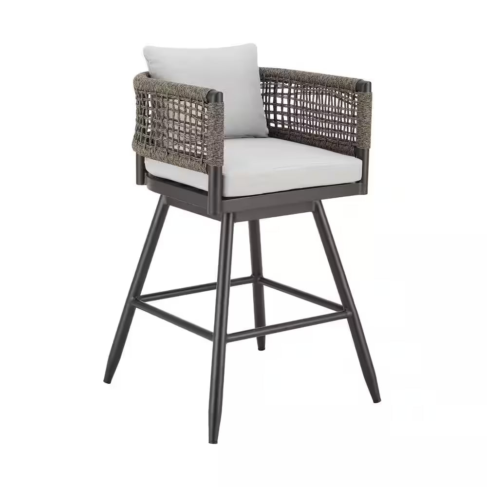 Alegria Bar Height Swivel Aluminum Outdoor Bar Stool with Light Gray Cushion