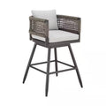 Alegria Bar Height Swivel Aluminum Outdoor Bar Stool with Light Gray Cushion