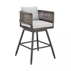 Alegria Bar Height Swivel Aluminum Outdoor Bar Stool with Light Gray Cushion