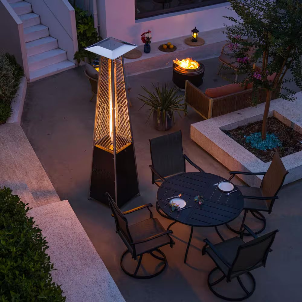 48,000 BTU Steel Propane Standing Pyramid Patio Heater with Wheels Ideal for Backyard Balcony 6-8 People