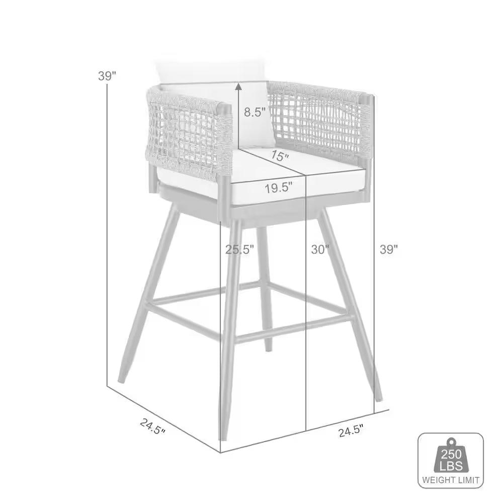 Alegria Bar Height Swivel Aluminum Outdoor Bar Stool with Light Gray Cushion