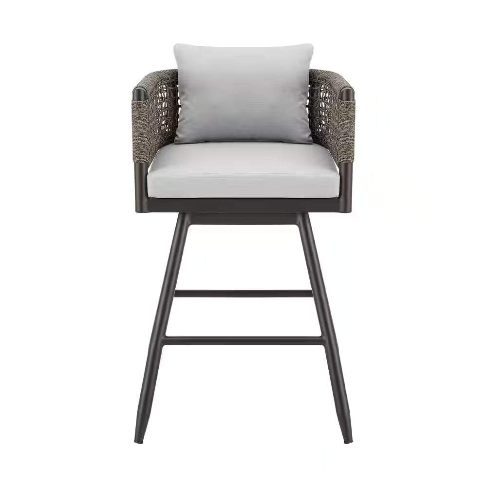 Alegria Bar Height Swivel Aluminum Outdoor Bar Stool with Light Gray Cushion