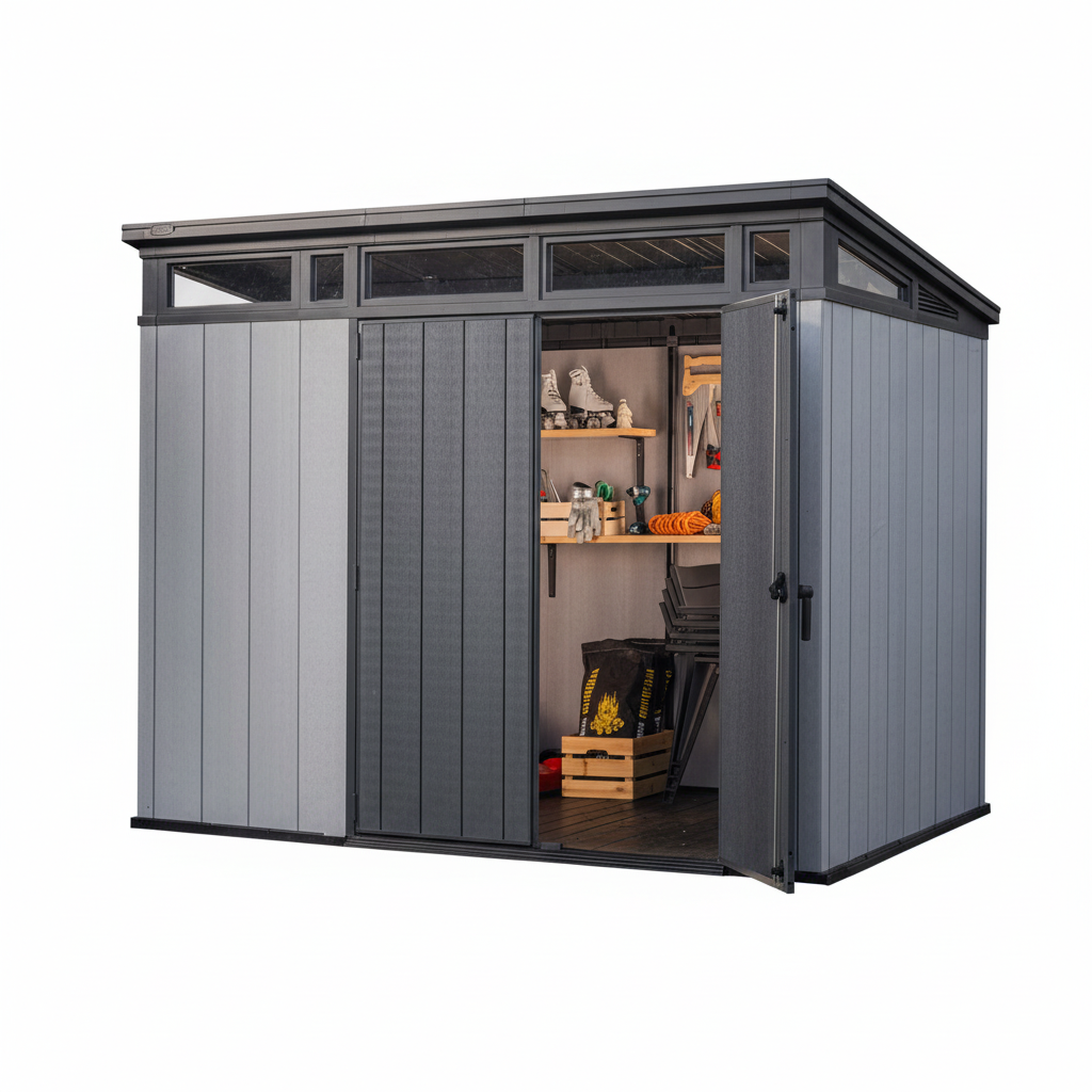 Artisan 9X7 Foot Large Outdoor Shed & Floor W/Modern Design, Grey