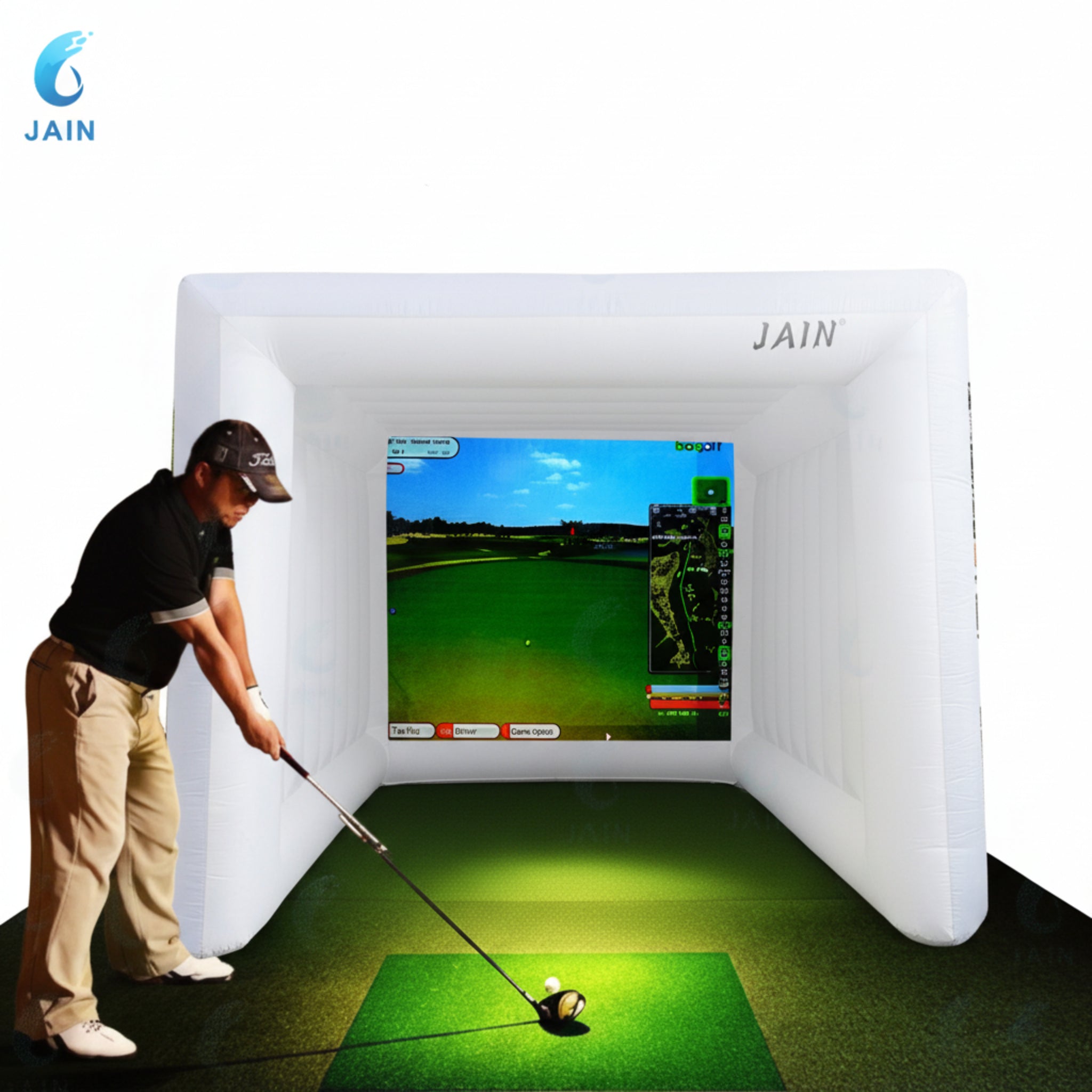 Stock！Inflatable Golf Sim Room Swing Golf Practice Cage with Built-In Fan,Oxford Cloth,Golf Simulator Enclosures